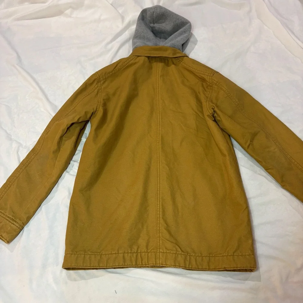 Old Navy Kids XL 14-16 Tan Canvas Hooded Field Jacket Utility Chore Coat Mustard